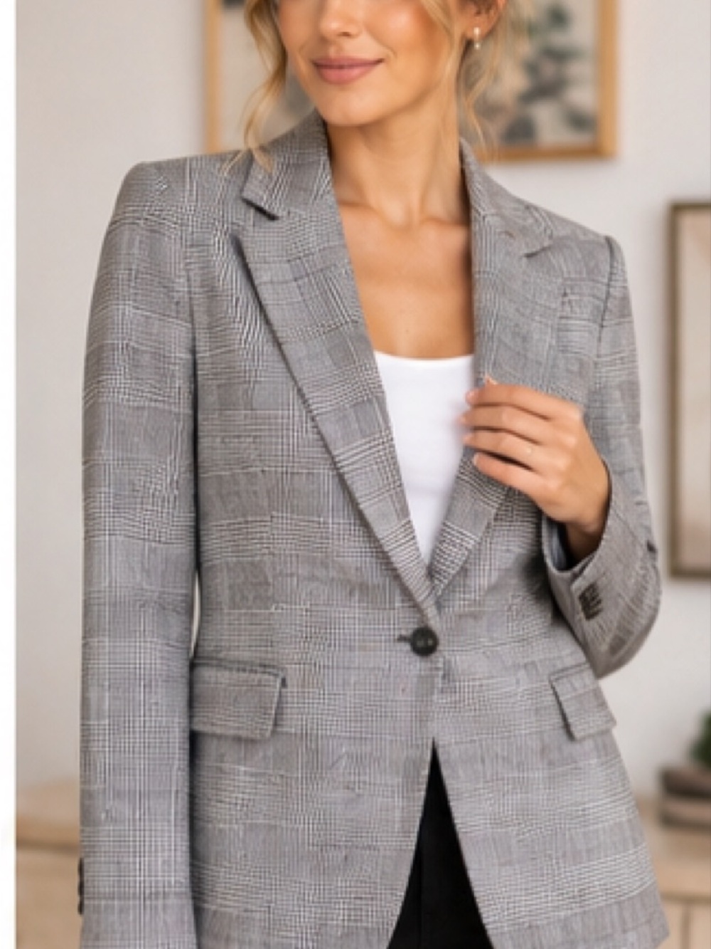 Zara Grey Glen Plaid Single-Button Blazer size S